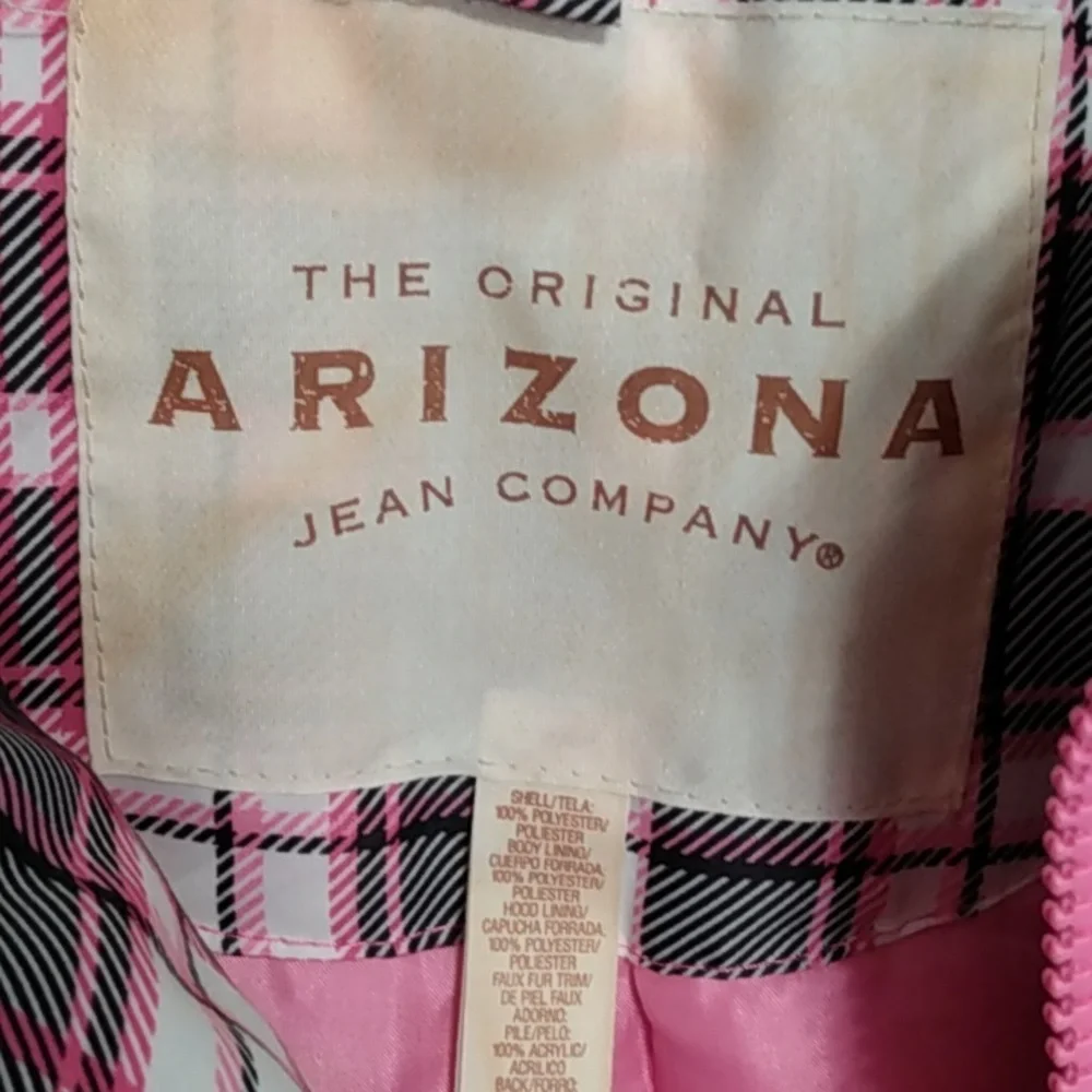 Arizona Jean Co Pink Plaid Fleece-Lined Hooded‎ Coat – Girls 16.5